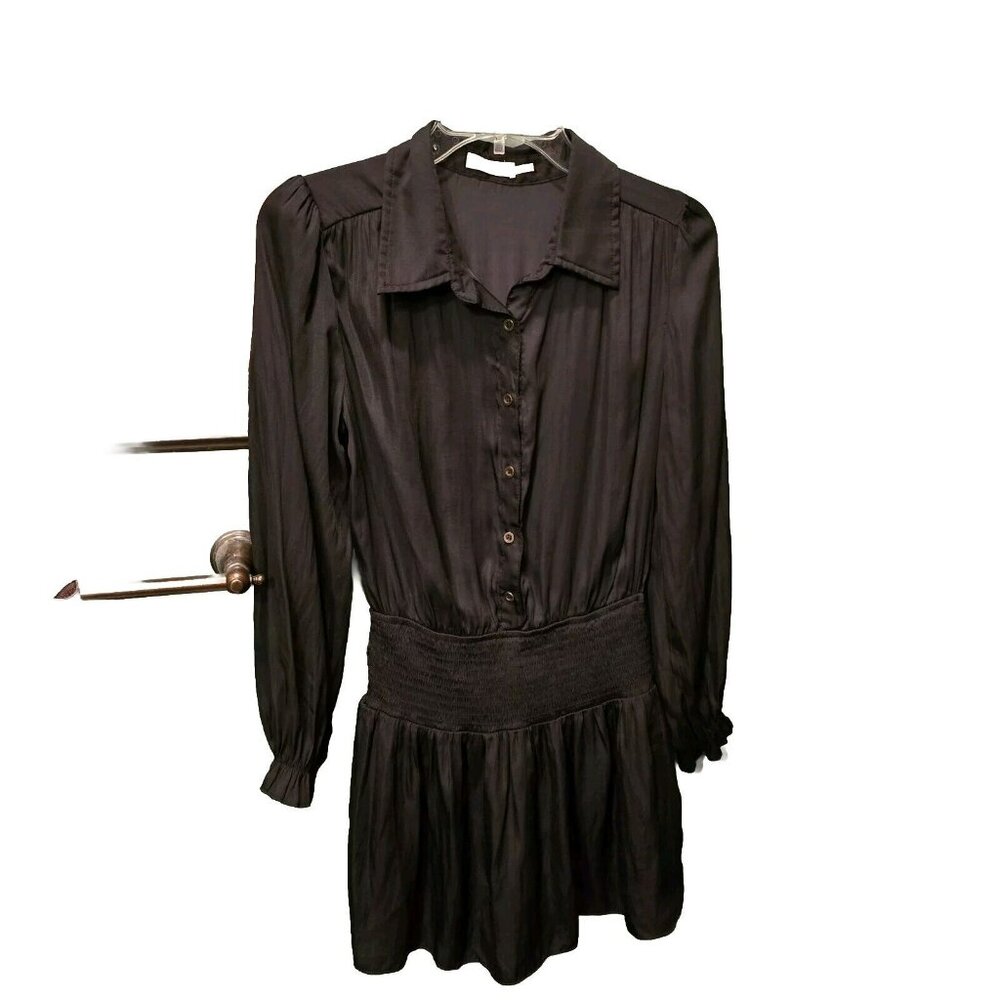 Day + Moon Smocked Mini Black Dress With Shorts Lining. Small Cinched Waist